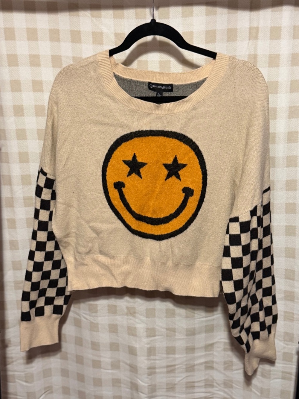 Women's Long Sleeve Smiley Face Crop Top
